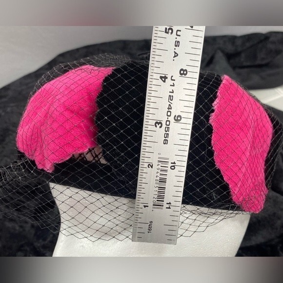 Ladies Fuchsia / Hot Pink Black Hat with Netting Made in USA Vintage Glam Rare main image 4